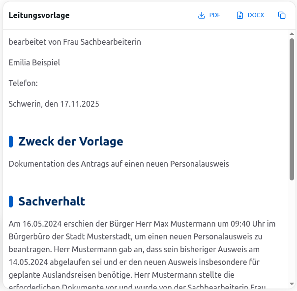 Vorlagenansicht ausgefüllt